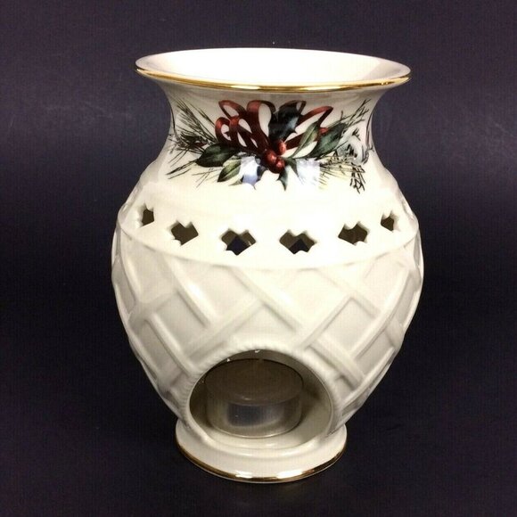 Lenox Holiday Winter Greetings Ceramic Tea Candle Holder & Tart Warmer - Picture 2 of 7